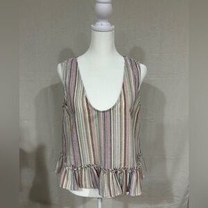 Tart Anthropologie NWOT Striped Sleeveless Ruffle Hem Boho Linen Top